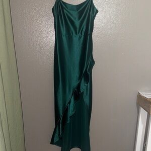 Asymmetrical Green Satin Dress